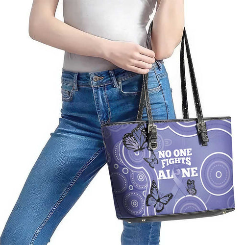 Australia Stomach Cancer Awareness Leather Tote Bag No One Fights Alone Aboriginal Art