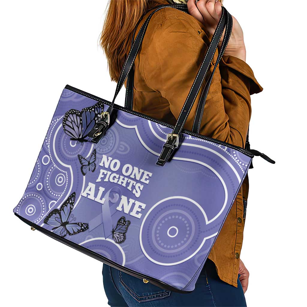 Australia Stomach Cancer Awareness Leather Tote Bag No One Fights Alone Aboriginal Art