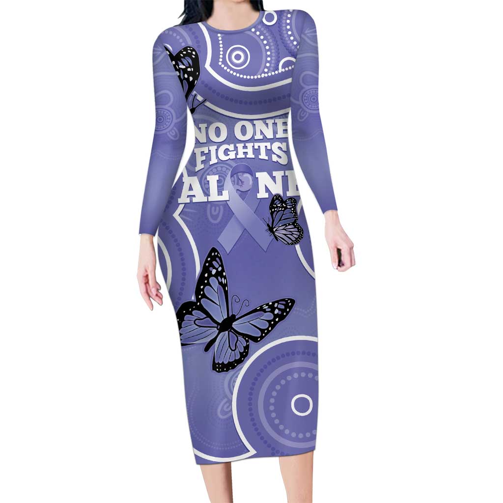 Australia Stomach Cancer Awareness Long Sleeve Bodycon Dress No One Fights Alone Aboriginal Art