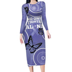 Australia Stomach Cancer Awareness Long Sleeve Bodycon Dress No One Fights Alone Aboriginal Art