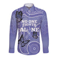 Australia Stomach Cancer Awareness Long Sleeve Button Shirt No One Fights Alone Aboriginal Art