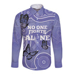 Australia Stomach Cancer Awareness Long Sleeve Button Shirt No One Fights Alone Aboriginal Art
