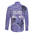Australia Stomach Cancer Awareness Long Sleeve Button Shirt No One Fights Alone Aboriginal Art