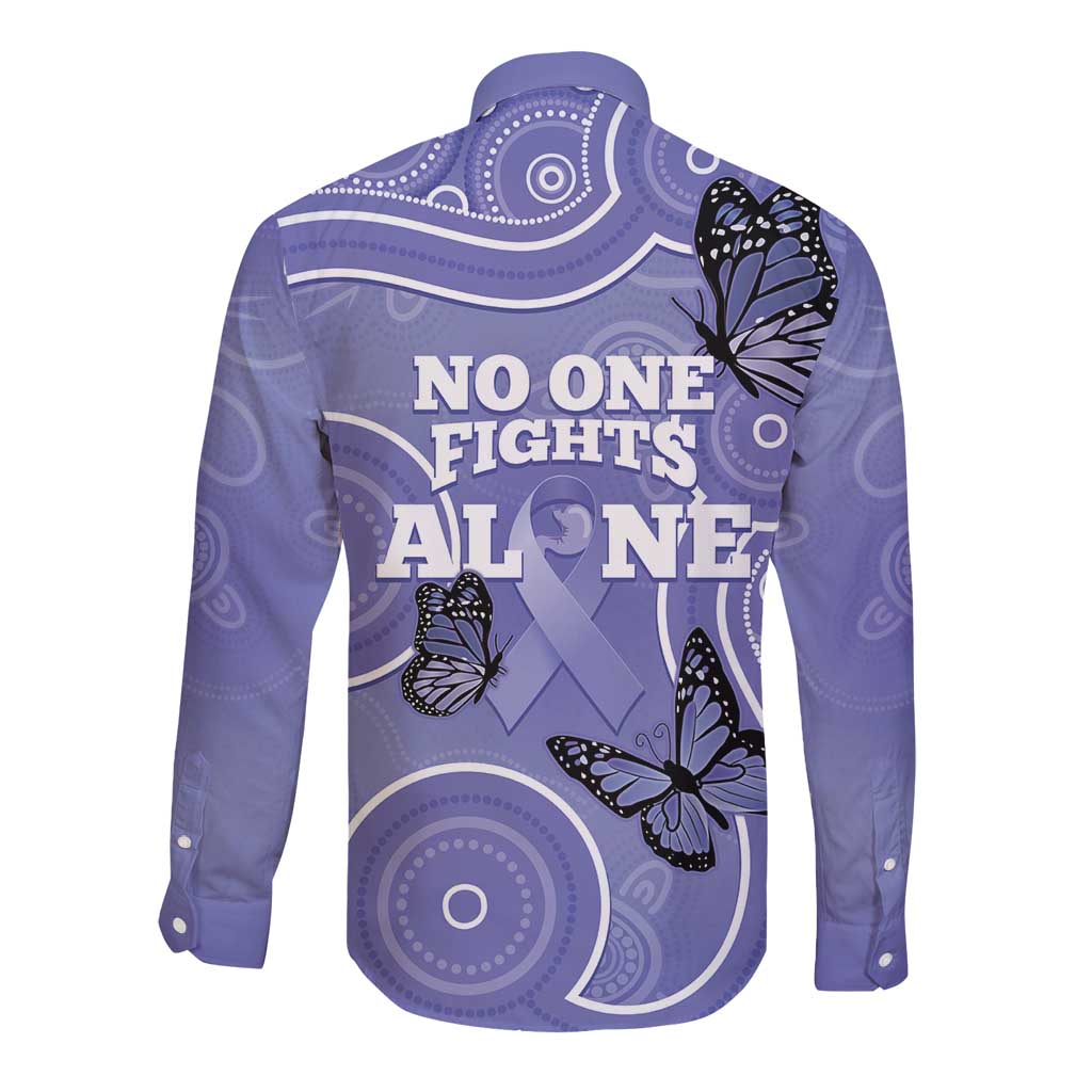 Australia Stomach Cancer Awareness Long Sleeve Button Shirt No One Fights Alone Aboriginal Art