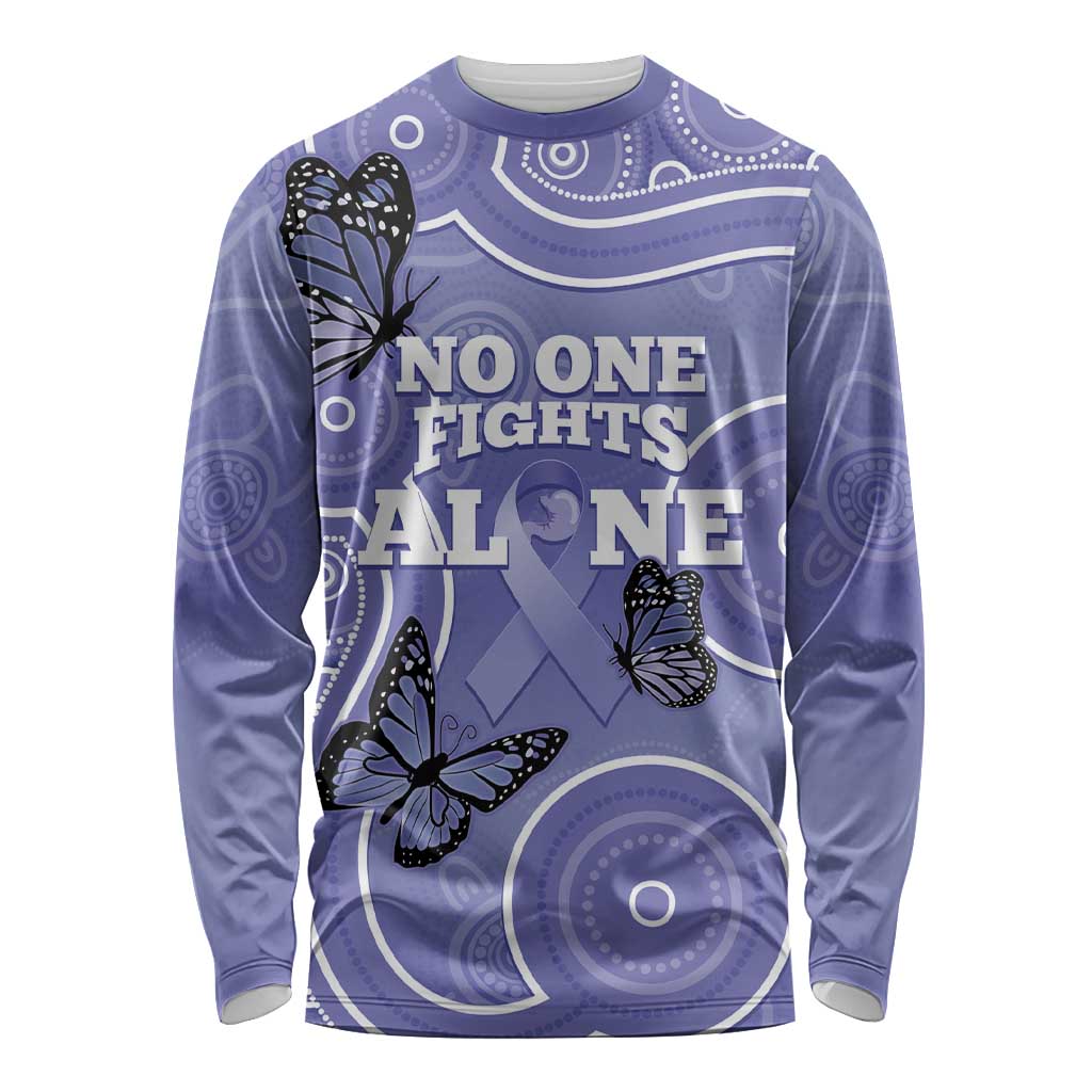 Australia Stomach Cancer Awareness Long Sleeve Shirt No One Fights Alone Aboriginal Art