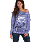 Australia Stomach Cancer Awareness Off Shoulder Sweater No One Fights Alone Aboriginal Art