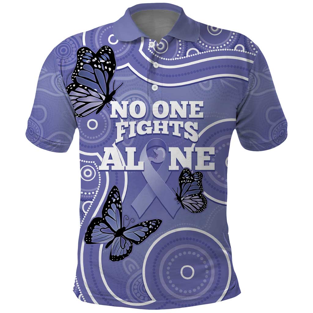 Australia Stomach Cancer Awareness Polo Shirt No One Fights Alone Aboriginal Art
