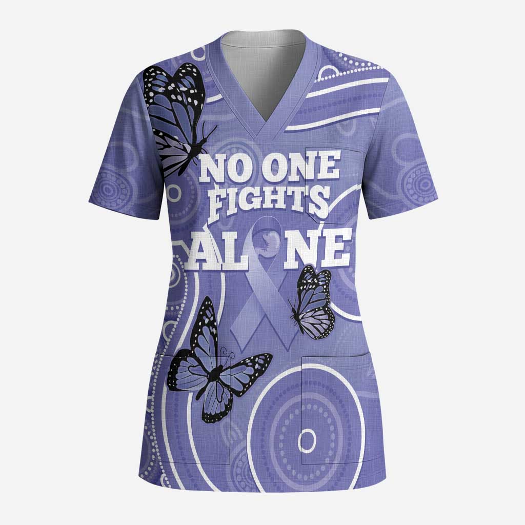 Australia Stomach Cancer Awareness Scrub Top No One Fights Alone Aboriginal Art - Aussie Hoodie