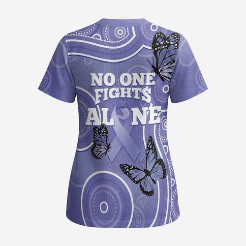 Australia Stomach Cancer Awareness Scrub Top No One Fights Alone Aboriginal Art - Aussie Hoodie