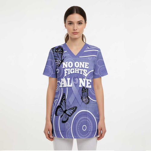 Australia Stomach Cancer Awareness Scrub Top No One Fights Alone Aboriginal Art - Aussie Hoodie