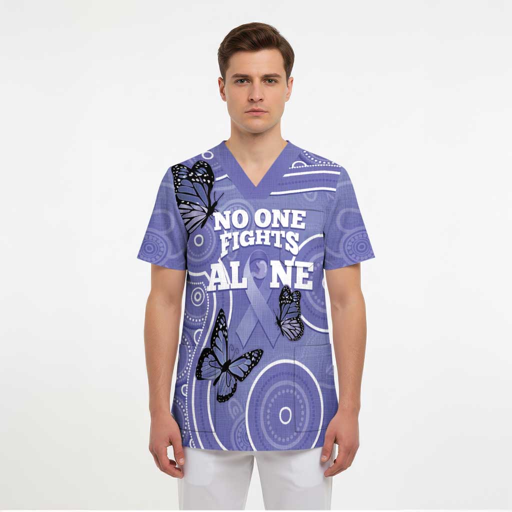 Australia Stomach Cancer Awareness Scrub Top No One Fights Alone Aboriginal Art - Aussie Hoodie
