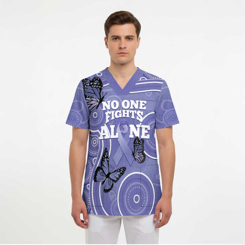 Australia Stomach Cancer Awareness Scrub Top No One Fights Alone Aboriginal Art - Aussie Hoodie