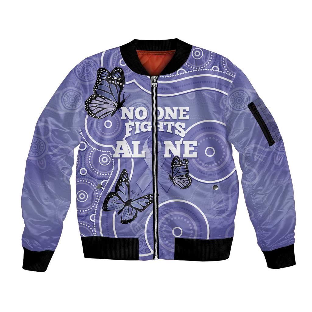 Australia Stomach Cancer Awareness Sleeve Zip Bomber Jacket No One Fights Alone Aboriginal Art