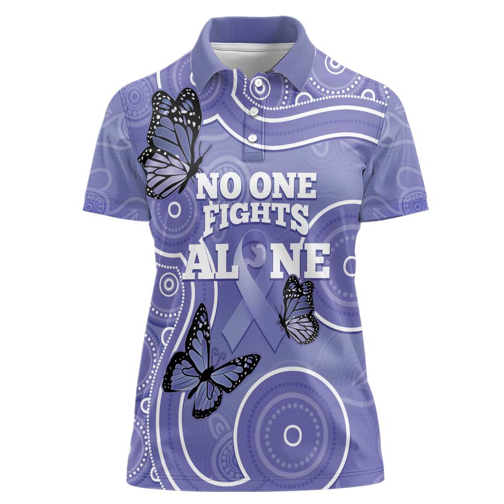 Australia Stomach Cancer Awareness Women Polo Shirt No One Fights Alone Aboriginal Art