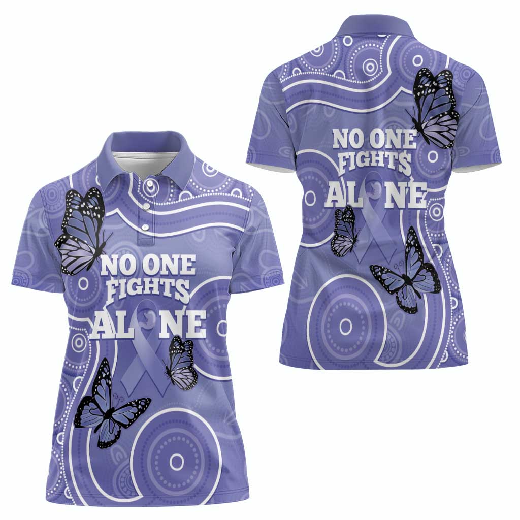 Australia Stomach Cancer Awareness Women Polo Shirt No One Fights Alone Aboriginal Art