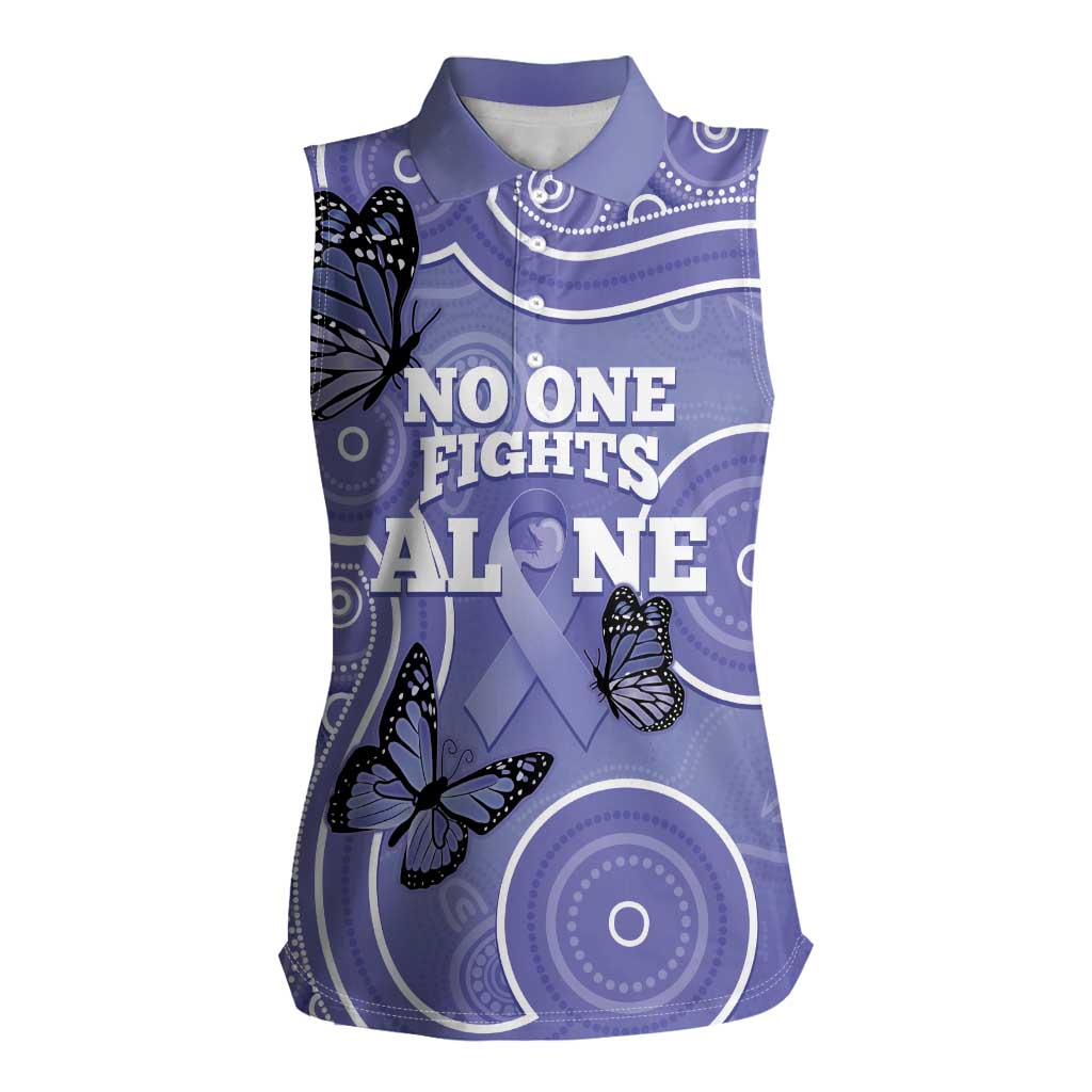 Australia Stomach Cancer Awareness Women Sleeveless Polo Shirt No One Fights Alone Aboriginal Art