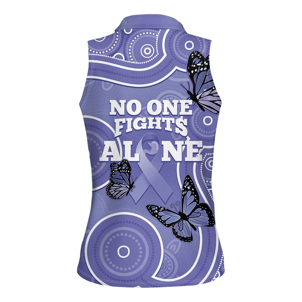 Australia Stomach Cancer Awareness Women Sleeveless Polo Shirt No One Fights Alone Aboriginal Art