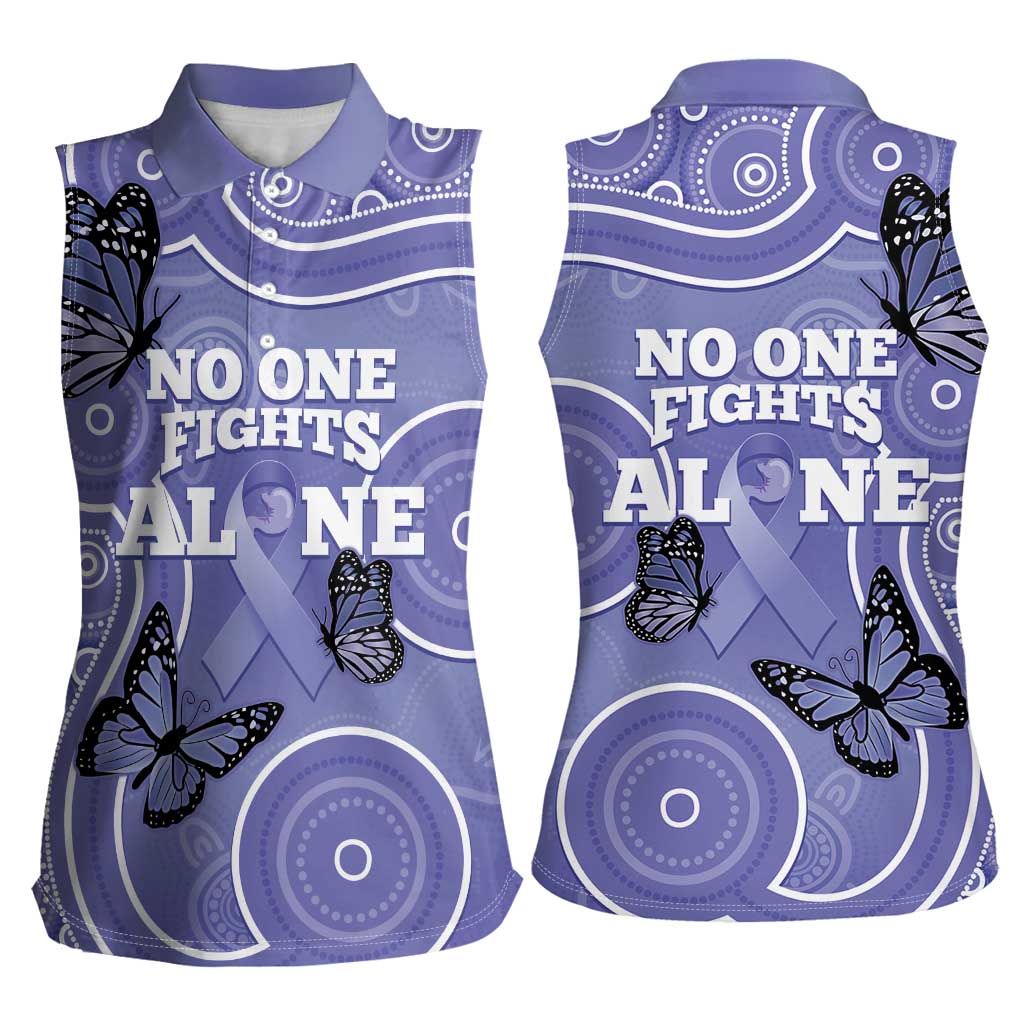 Australia Stomach Cancer Awareness Women Sleeveless Polo Shirt No One Fights Alone Aboriginal Art