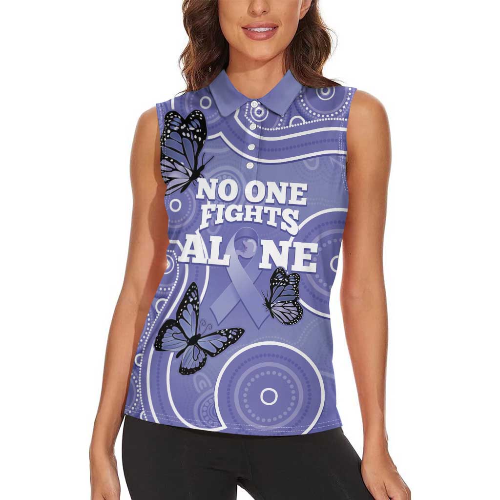 Australia Stomach Cancer Awareness Women Sleeveless Polo Shirt No One Fights Alone Aboriginal Art
