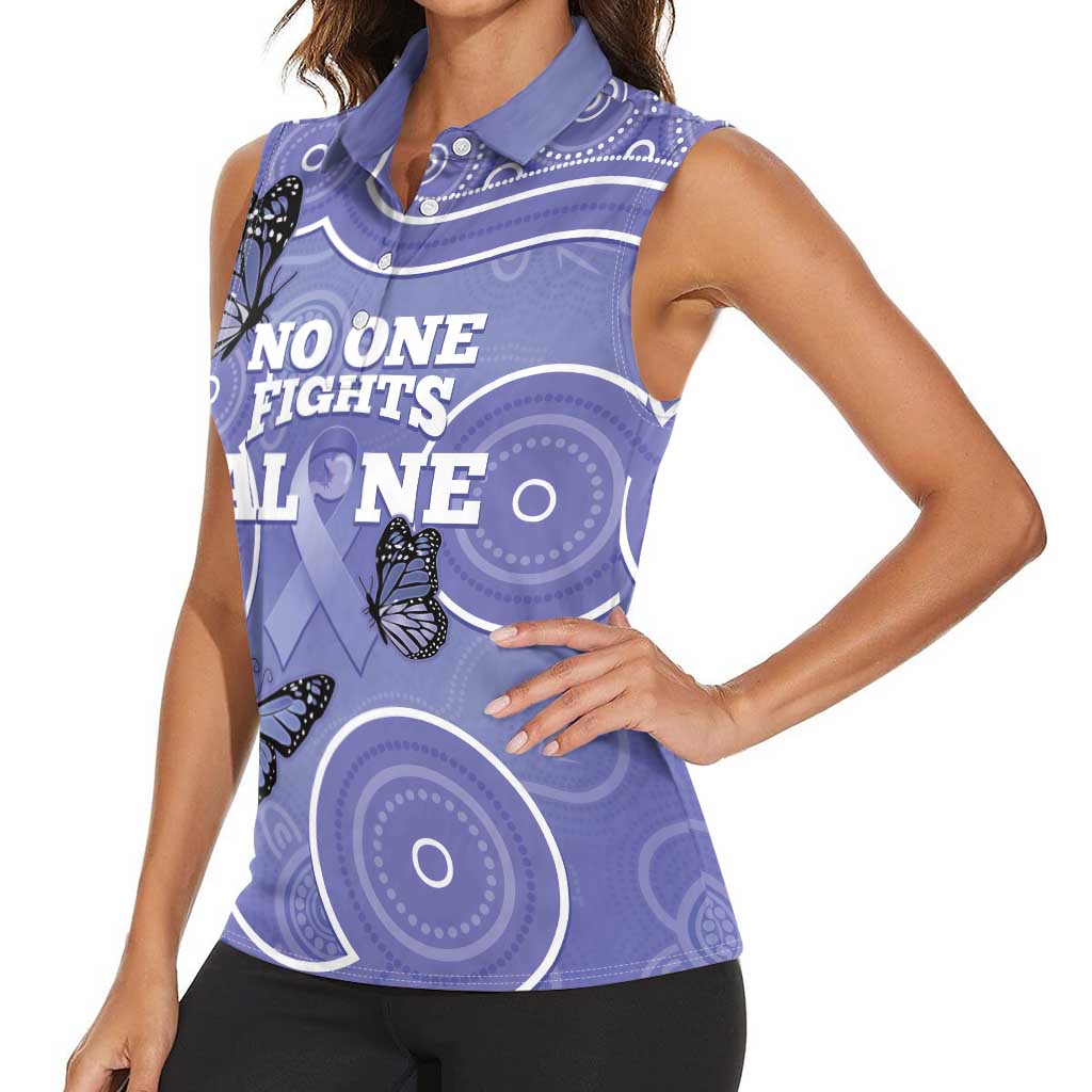 Australia Stomach Cancer Awareness Women Sleeveless Polo Shirt No One Fights Alone Aboriginal Art