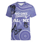 Australia Stomach Cancer Awareness Women V-Neck T-Shirt No One Fights Alone Aboriginal Art