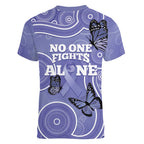 Australia Stomach Cancer Awareness Women V-Neck T-Shirt No One Fights Alone Aboriginal Art