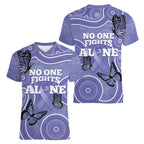 Australia Stomach Cancer Awareness Women V-Neck T-Shirt No One Fights Alone Aboriginal Art