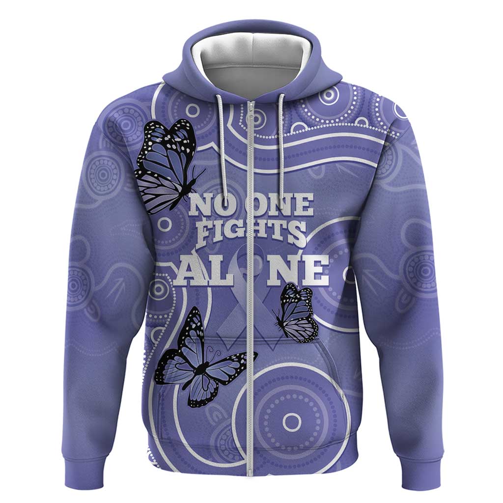 Australia Stomach Cancer Awareness Zip Hoodie No One Fights Alone Aboriginal Art