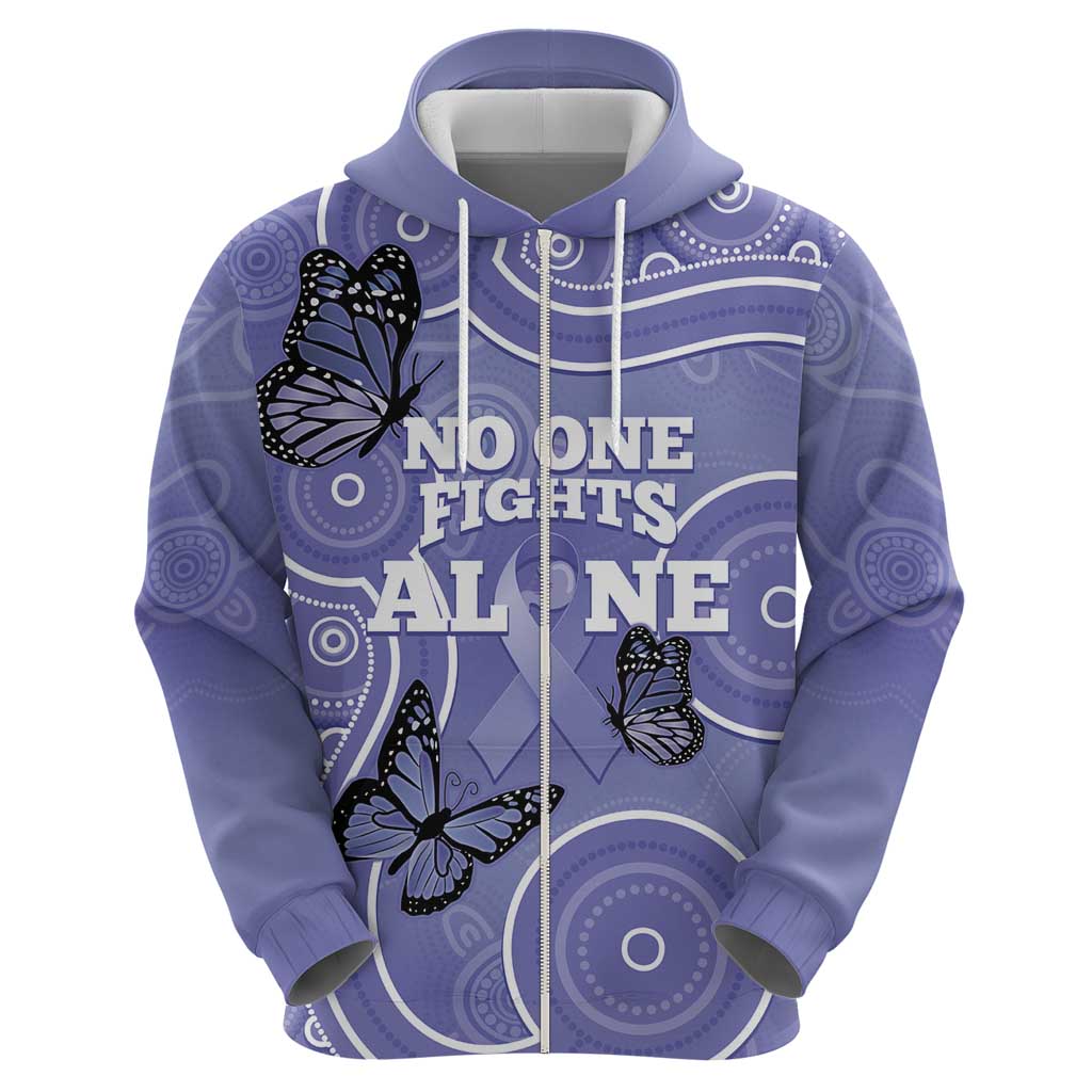 Australia Stomach Cancer Awareness Zip Hoodie No One Fights Alone Aboriginal Art