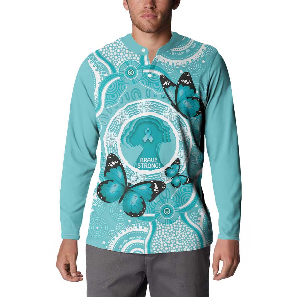 Australia Cervical Cancer Awareness Month Button Sweatshirt Brave Strong Butterfly Aboriginal Art