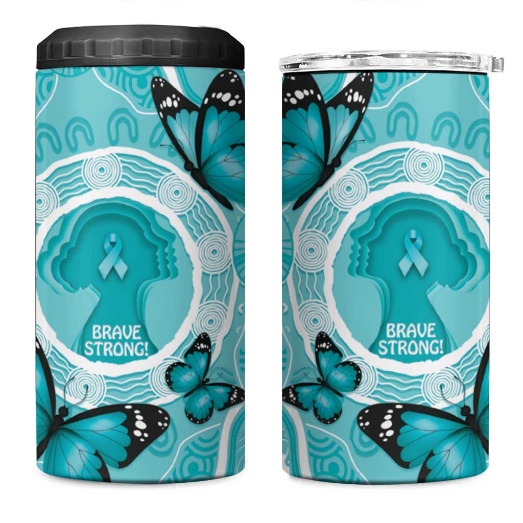 Australia Cervical Cancer Awareness Month 4 in 1 Can Cooler Tumbler Brave Strong Butterfly Aboriginal Art