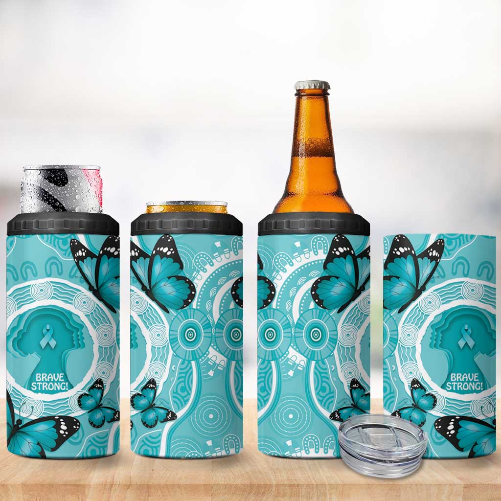 Australia Cervical Cancer Awareness Month 4 in 1 Can Cooler Tumbler Brave Strong Butterfly Aboriginal Art