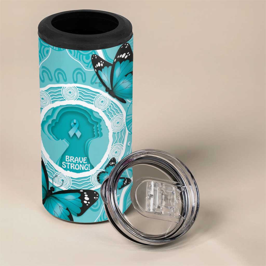 Australia Cervical Cancer Awareness Month 4 in 1 Can Cooler Tumbler Brave Strong Butterfly Aboriginal Art