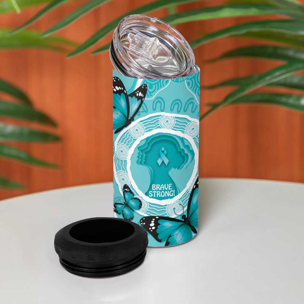 Australia Cervical Cancer Awareness Month 4 in 1 Can Cooler Tumbler Brave Strong Butterfly Aboriginal Art