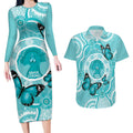 Australia Cervical Cancer Awareness Month Couples Matching Long Sleeve Bodycon Dress and Hawaiian Shirt Brave Strong Butterfly Aboriginal Art
