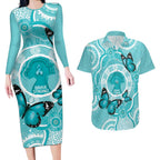 Australia Cervical Cancer Awareness Month Couples Matching Long Sleeve Bodycon Dress and Hawaiian Shirt Brave Strong Butterfly Aboriginal Art