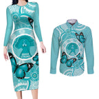 Australia Cervical Cancer Awareness Month Couples Matching Long Sleeve Bodycon Dress and Long Sleeve Button Shirt Brave Strong Butterfly Aboriginal Art