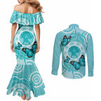 Australia Cervical Cancer Awareness Month Couples Matching Mermaid Dress and Long Sleeve Button Shirt Brave Strong Butterfly Aboriginal Art
