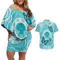 Australia Cervical Cancer Awareness Month Couples Matching Off Shoulder Short Dress and Hawaiian Shirt Brave Strong Butterfly Aboriginal Art