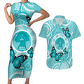 Australia Cervical Cancer Awareness Month Couples Matching Short Sleeve Bodycon Dress and Hawaiian Shirt Brave Strong Butterfly Aboriginal Art
