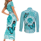 Australia Cervical Cancer Awareness Month Couples Matching Short Sleeve Bodycon Dress and Long Sleeve Button Shirt Brave Strong Butterfly Aboriginal Art