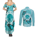 Australia Cervical Cancer Awareness Month Couples Matching Summer Maxi Dress and Long Sleeve Button Shirt Brave Strong Butterfly Aboriginal Art