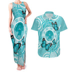 Australia Cervical Cancer Awareness Month Couples Matching Tank Maxi Dress and Hawaiian Shirt Brave Strong Butterfly Aboriginal Art