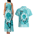 Australia Cervical Cancer Awareness Month Couples Matching Tank Maxi Dress and Hawaiian Shirt Brave Strong Butterfly Aboriginal Art