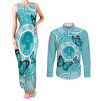 Australia Cervical Cancer Awareness Month Couples Matching Tank Maxi Dress and Long Sleeve Button Shirt Brave Strong Butterfly Aboriginal Art