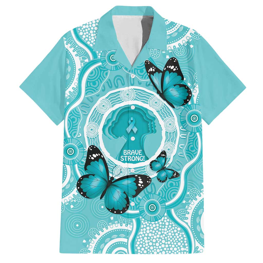 Australia Cervical Cancer Awareness Month Family Matching Off Shoulder Short Dress and Hawaiian Shirt Brave Strong Butterfly Aboriginal Art