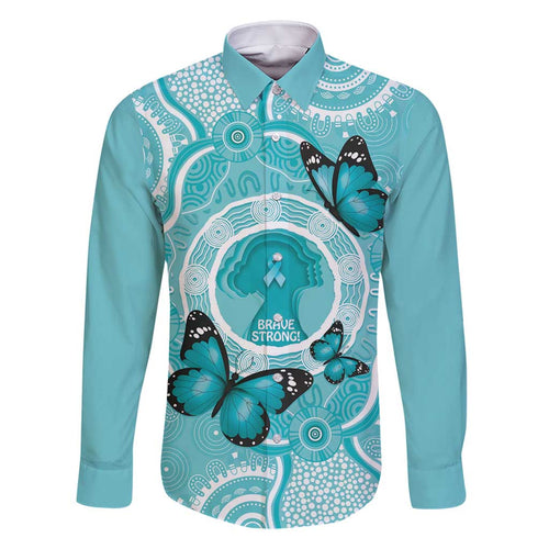 Australia Cervical Cancer Awareness Month Family Matching Off Shoulder Short Dress and Hawaiian Shirt Brave Strong Butterfly Aboriginal Art
