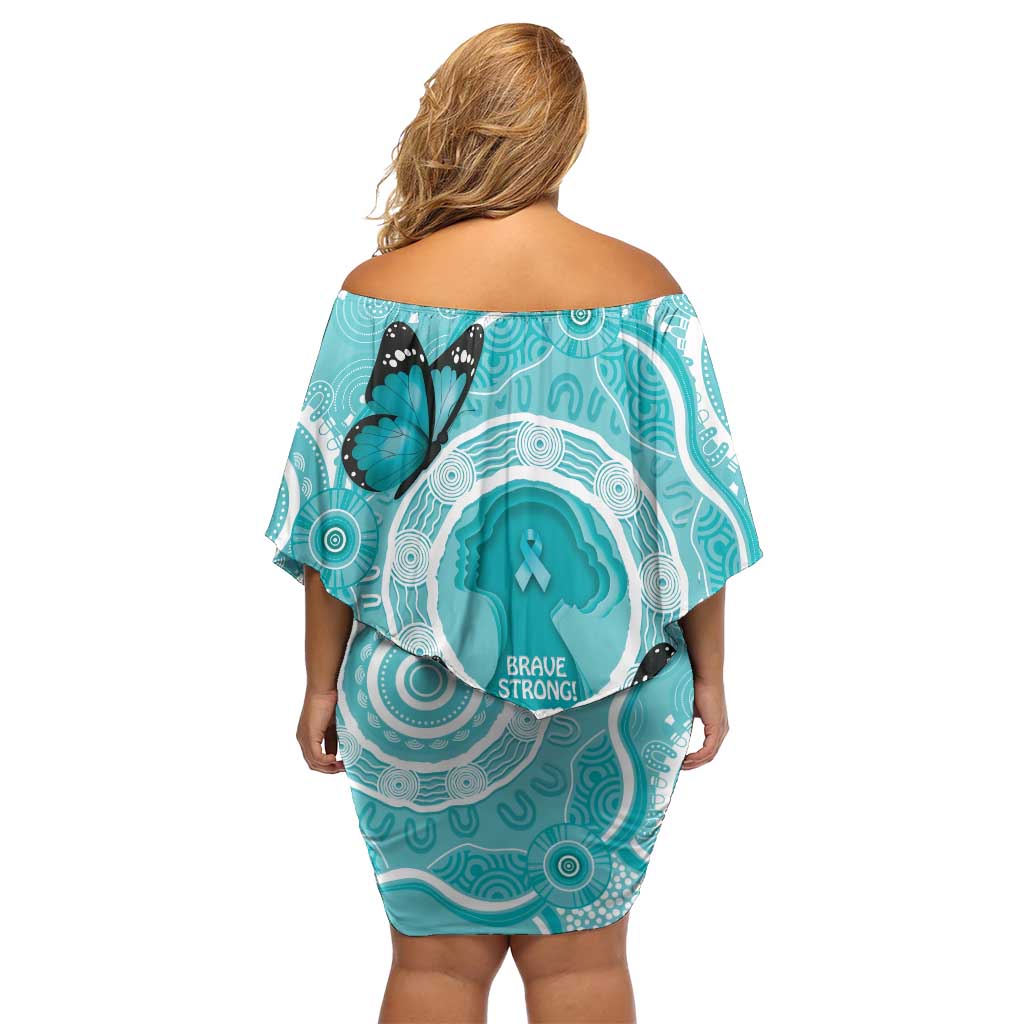Australia Cervical Cancer Awareness Month Family Matching Off Shoulder Short Dress and Hawaiian Shirt Brave Strong Butterfly Aboriginal Art