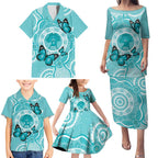 Australia Cervical Cancer Awareness Month Family Matching Puletasi and Hawaiian Shirt Brave Strong Butterfly Aboriginal Art
