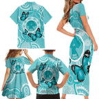 Australia Cervical Cancer Awareness Month Family Matching Short Sleeve Bodycon Dress and Hawaiian Shirt Brave Strong Butterfly Aboriginal Art